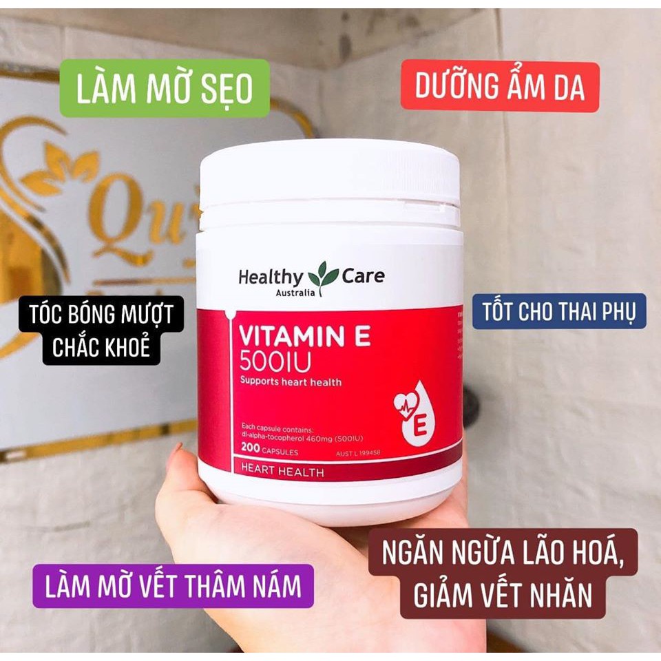 Viên Uống Vitamin E Healthy Care 500IU Hộp 200 Viên Của Úc