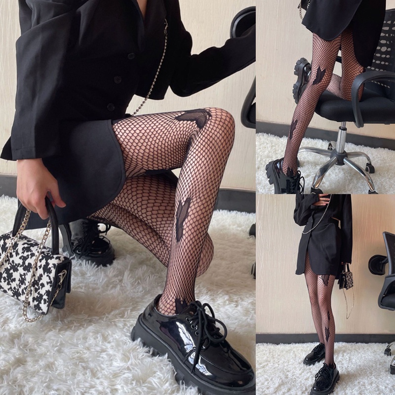 Youyo Quần Tất Lưới Jacquard Bướm Màu Tối Goth Cho Nữ Clubwea