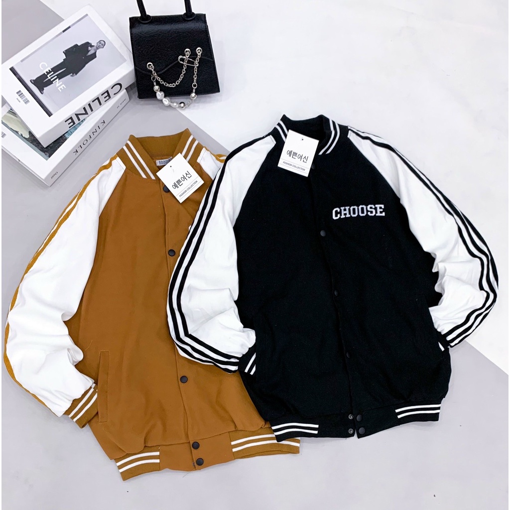 Áo Khoác nữ Chất da lộn vải 2 lớp dày dặn THÊU CHỮ CHOOSE chất vải mịn form rộng