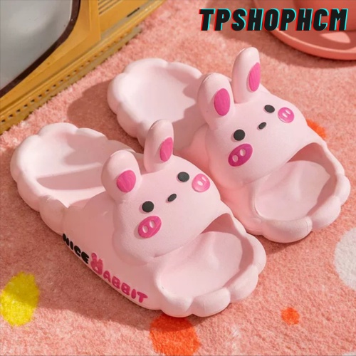 Dép bánh mì Thỏ Rabbit Nice đám mây nữ quai ngang cao su cao cấp chống trơn đi trong nhà tắm siêu cute cho các bé