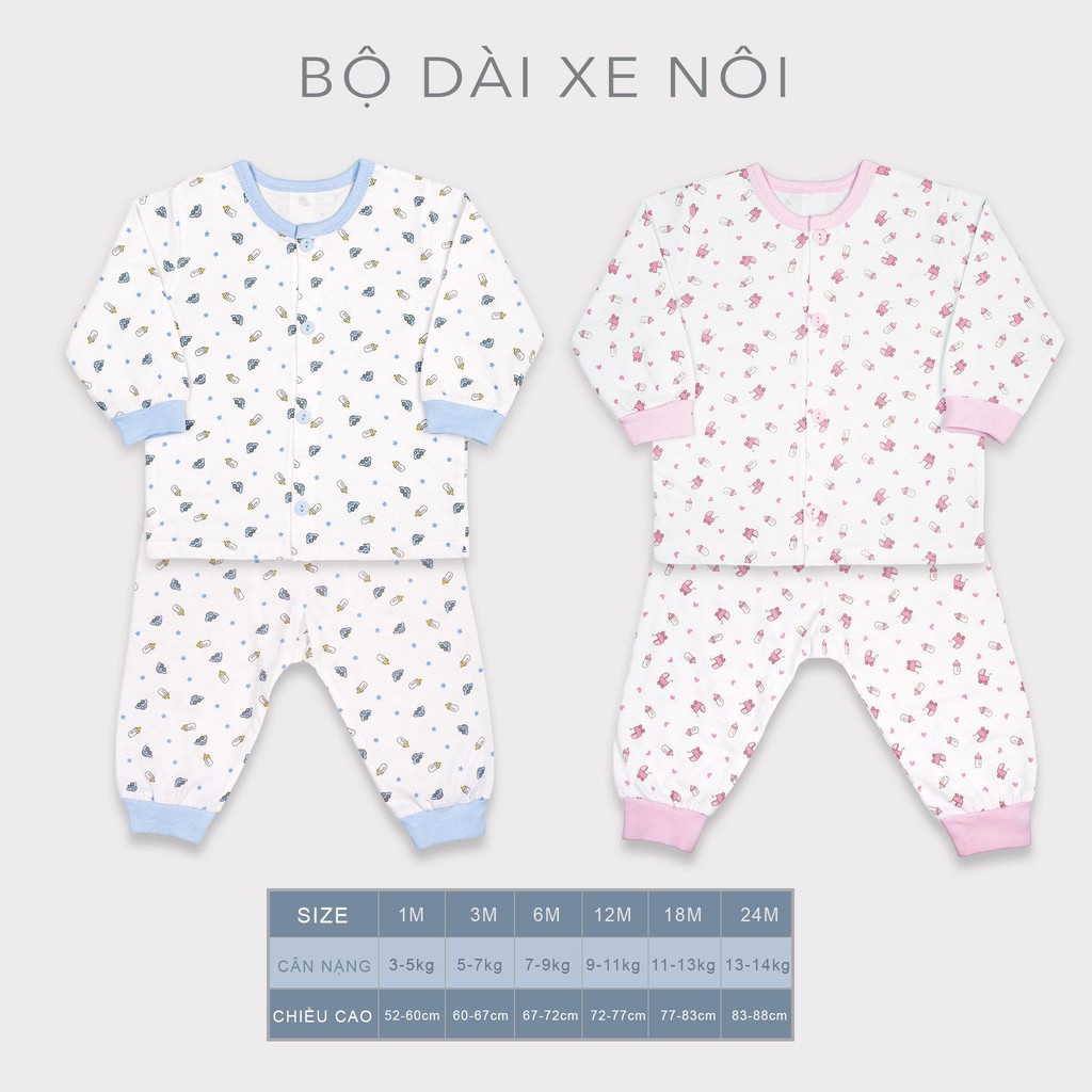 Bộ Sơ Sinh Dài Tay, Nút Giữa MIOMIO. Họa Tiết: Xe Nôi Cho  Bé Gái Bé Trai (Từ 0 - 24 Tháng), Vải Cotton