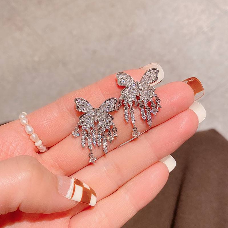 Bông Tai Hình Bướm Đính Đá Zircon Sáng Bóng Thanh Lịch Cho Nữ