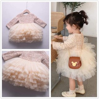 Váy dạ tweet chân váy ren tầng cho bé