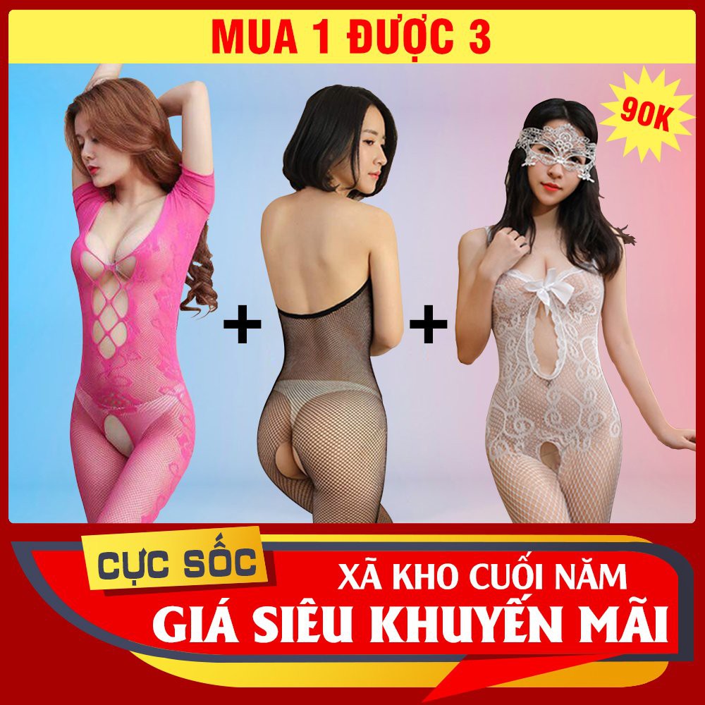 Combo 3 Bộ Đồ Lót Sexy Đồ Ngủ Bodysuit Ren Lưới Thun Co Giãn Cao Cấp Màu Đen COMBO 3B SEXY