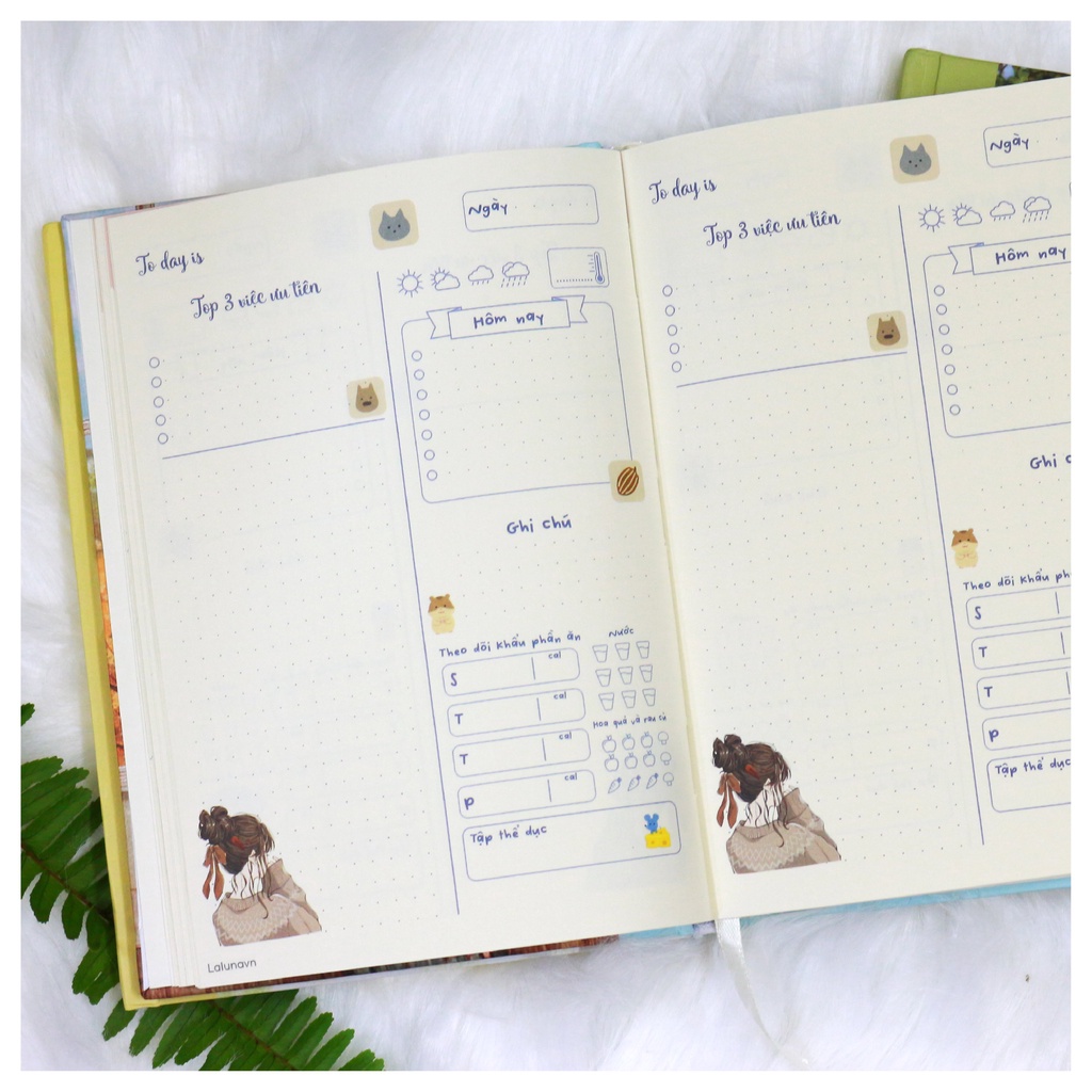 Sổ tay ghi chép nhật ký Bullet Journal thiết kế A5 planner kế hoạch Lalunavn vintage cute dễ thương - B88