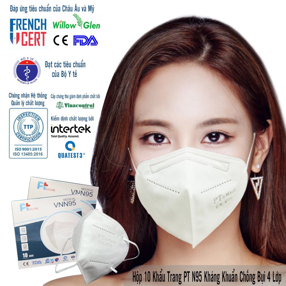 Khẩu Trang Y Tế PT MASK VNN95, Chống Bụi Siêu Mịn PM2.5, Màu Trắng (Một hộp gồm 10 cái)