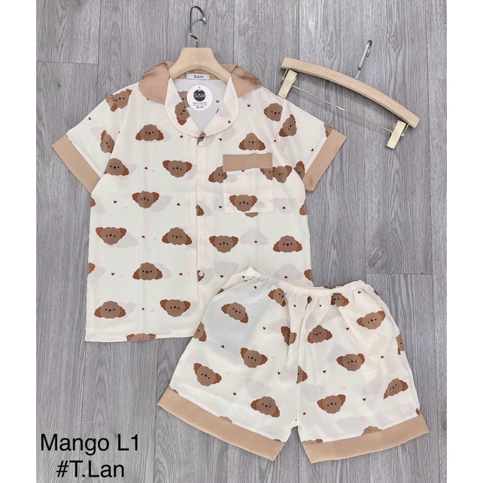 Bộ pijama lụa quần đùi áo cộc chất mát lụa latin hành thiết kế