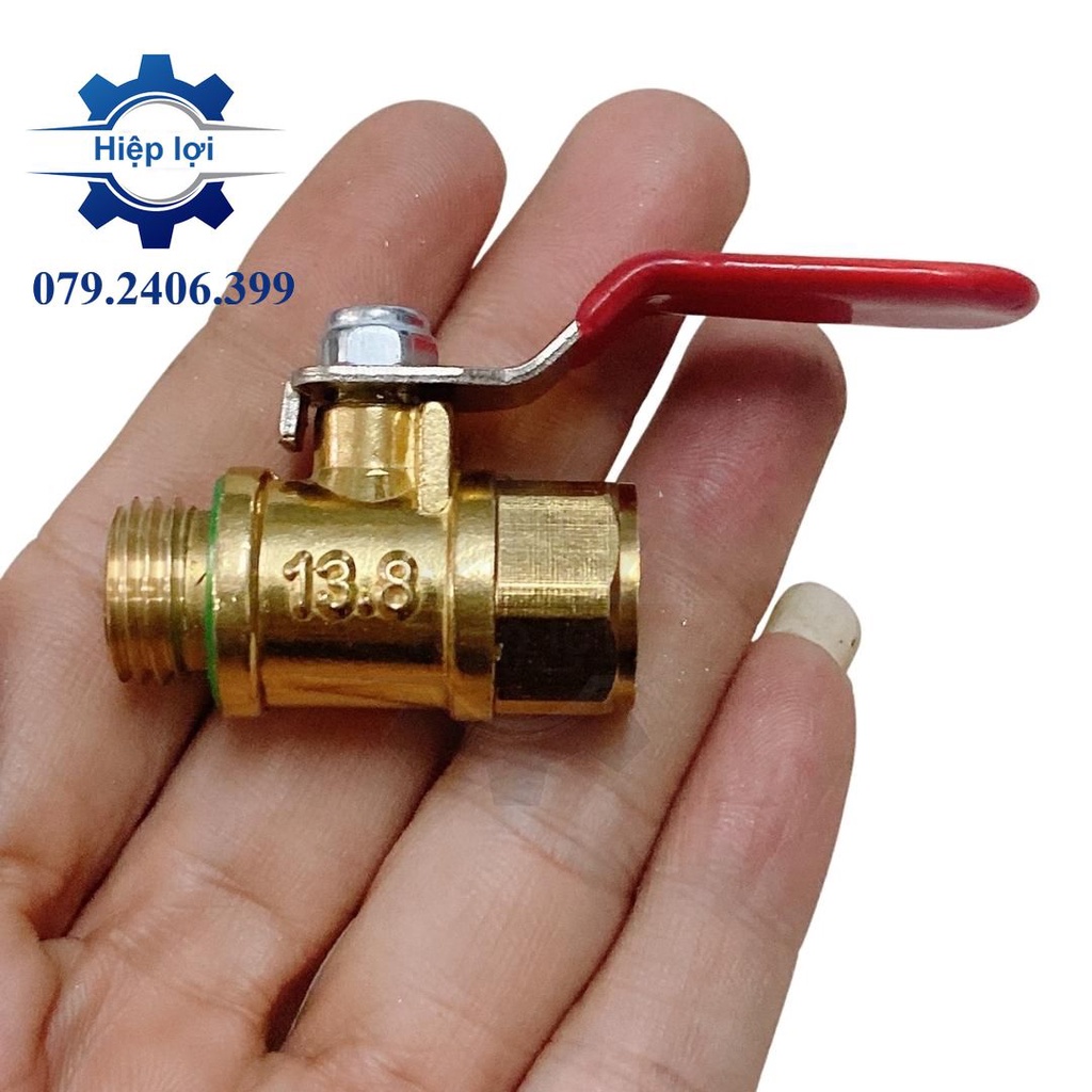 Van bi đồng ren 13.8mm-Van bi ren trong ren ngoài-van khóa bi đồng thau-van khóa nước/hơi máy nén khí
