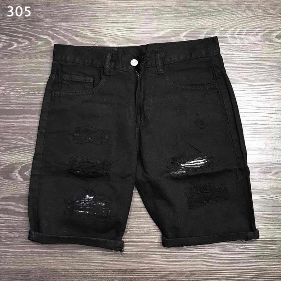 Quần short jean nam, quần sọt jean nam hai màu trắng đen phối rách phong cách trẻ trung dễ phối đồ