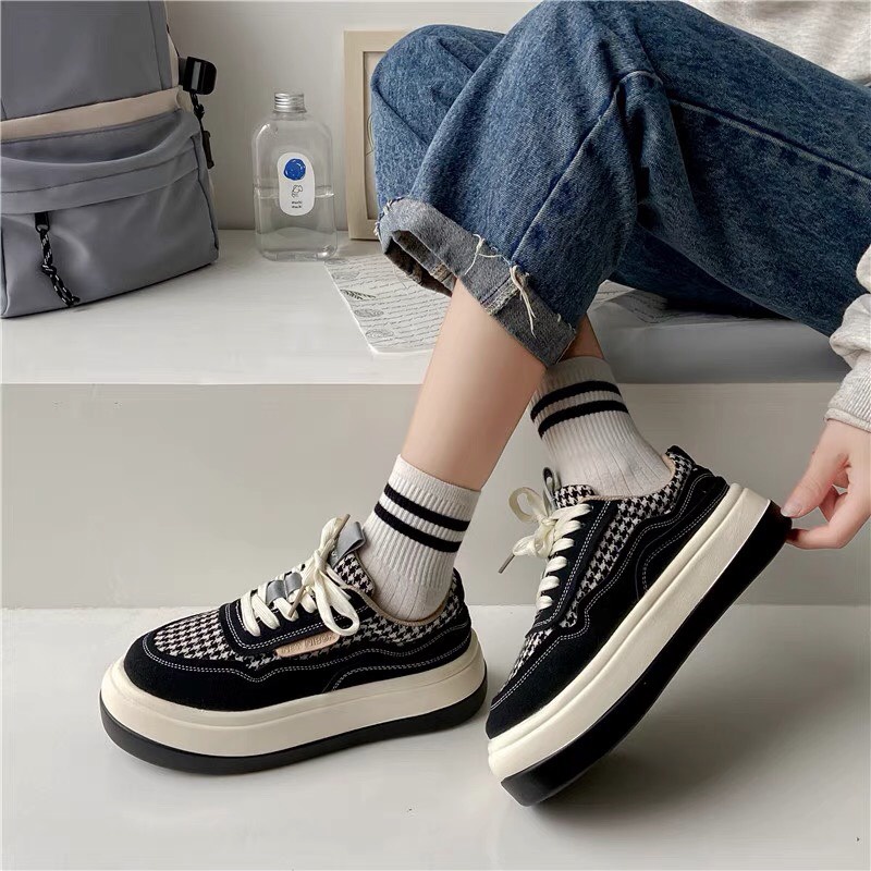 Giày ulzzang đế  bánh mì họa tiết caro order Taobao