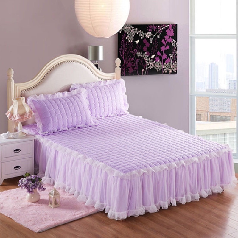 Ga phủ giường phối ren phong cách công chúa, ga giường chần bông