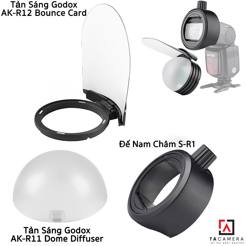 Combo Tản Sáng Godox AK-R11 Dome Diffuser + AK-R12 Bounce Card + Đế Nam Châm S-R1