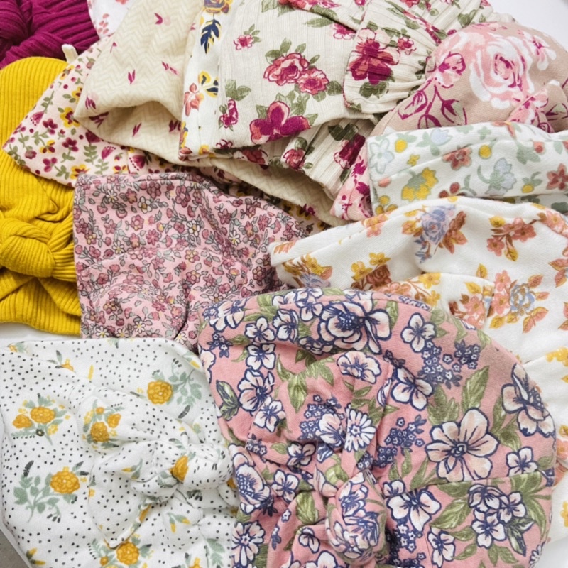 Mũ turban cho bé gái từ sơ sinh - 18 tháng, nón turban vintage hoạ tiết hoa nhí dễ thương, mũ che thóp kín gió