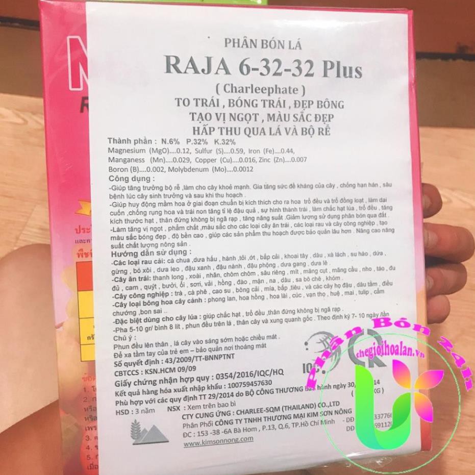 Phân bón KÍCH HOA, DƯỠNG HOA Raja npk 6-32-32 Plus Thái Lan 1KG