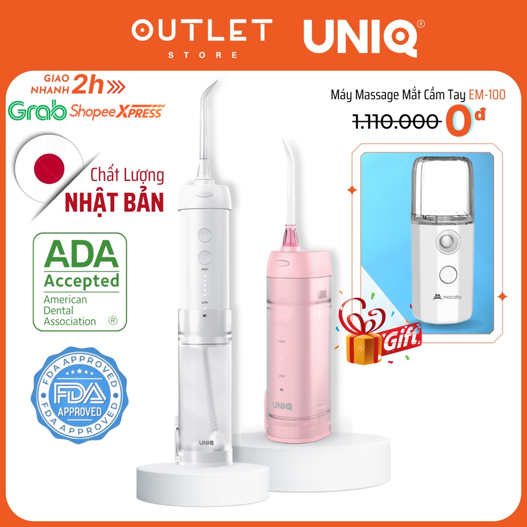 Tăm nước cầm tay UNIQ Smile F1 mini siêu nhỏ động cơ Nhật Bản cao cấp máy vệ sinh răng miệng xịt rửa làm sạch kẽ niềng