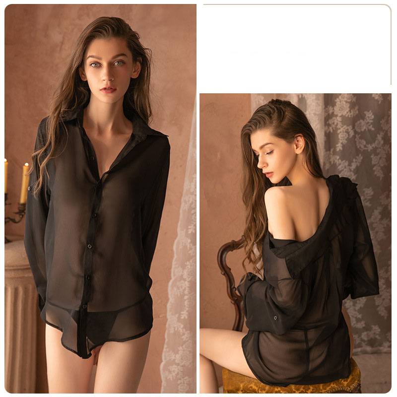 Set Đồ Ngủ Leosoxs Vải Voan Cổ Chữ V Khoét Sâu Gợi Cảm Cho Nữ