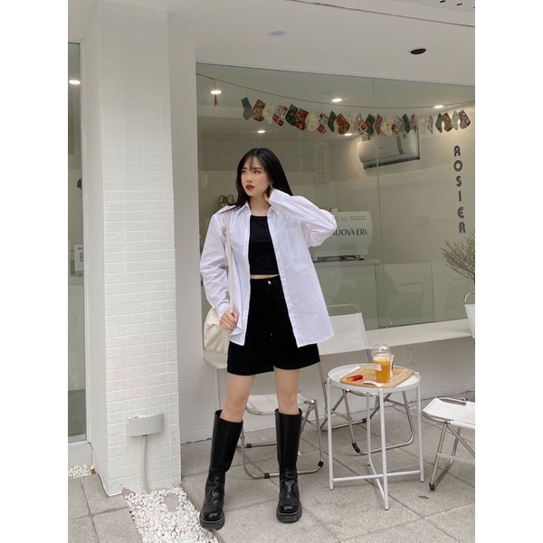 unleashed PREMIUM COTTON SHIRT - Áo sơ mi basic dáng rộng chất liệu cotton cao cấp, áo sơ mi trắng oversized