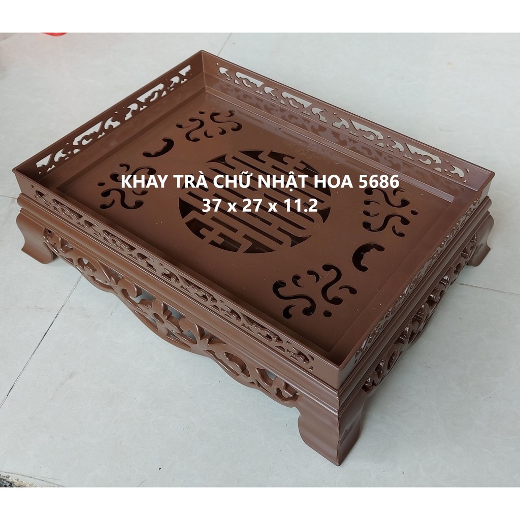 Khay trà giả gỗ Việt Nhật, đủ kiểu dáng chữ nhật - tròn - bát giác, chất liệu nhựa ABS màu nâu, dễ tháo rời, cọ rửa