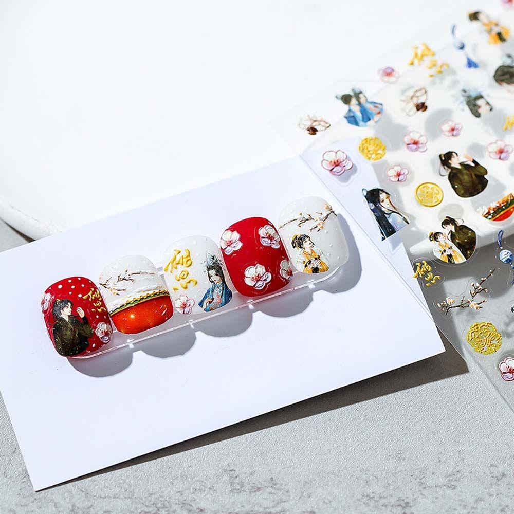 Miếng Dán Trang Trí Móng Tay Tự Dính Họa Tiết Hoa Phong Cách Trung Quốc Cổ Điển