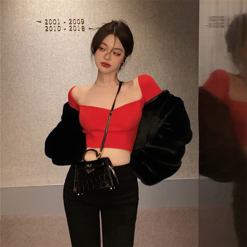 Cocory vn Áo kiểu croptop tay dài cổ chữ V quyến rũ thời trang dành cho nữ