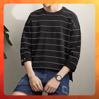 Áo thun thu đông tay dài form rộng sọc thêu chữ LOST - Unisex nam nữ đều mặc được