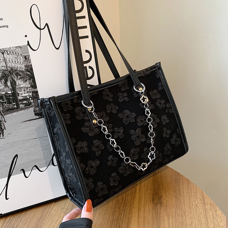 Túi Đeo JASMIN NOIR Vai Nắp Gập Vải Canvas Có Dây Xích Thời Trang Cho Nữ