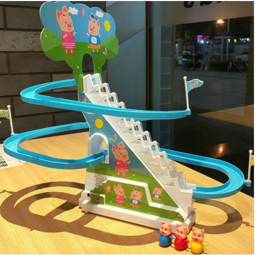 Bộ đồ chơi heo Peppa , chó leo cầu thang có nhạc và có đèn ngộ nghĩnh cho bé