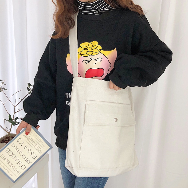 Túi Xách Canvas Màu Trơn Thời Trang Cho Học Sinh