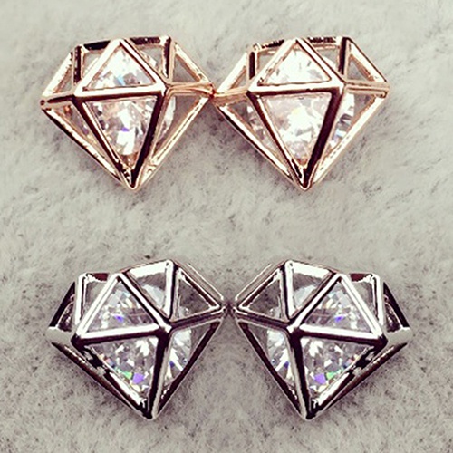 Đôi bông tai hình kim cương phối đính đá thời trang cho nữ