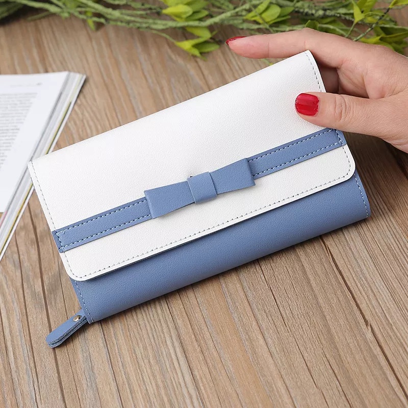 VÍ NỮ DÀI CẦM TAY NEW-0043 PHỐI HÌNH NƠ SANG TRỌNG, VỚI NHIỀU NGĂN TIỆN DỤNG, CHẤT LIỆU DA CAO CẤP, BỀN ĐẸP