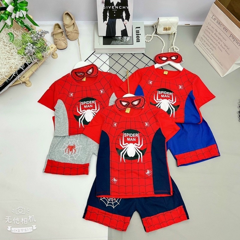 BN65 (2-7 tuổi) nhện spiderman cho bé trai 90%cotton 3 chi tiết (áo, quần, kính) 10-20kg