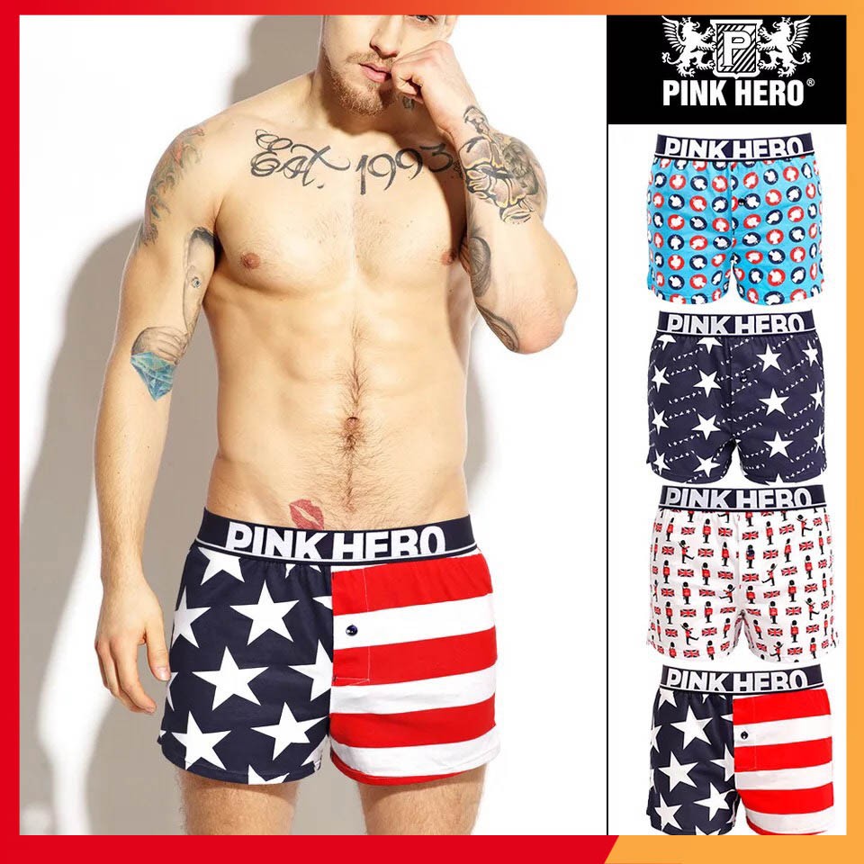 CÓ SIZE 100KG - Hộp 4 quần sịp đùi boxer nam cotton Pink Hero nhâập khẩu cao cấp (Sỉ inbox)