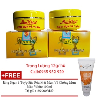 Combo 2 kem mụn miss hũ 12g + tặng 1 tuýp sữa rửa mặt 100ml