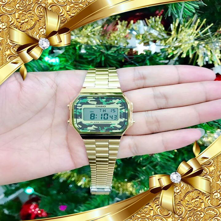 Đồng Hồ Nam Casio A168WEGC-3DF Dây Kim Loại Mạ Vàng 🌟sɪêᴜ ᴄʜấᴛ 🌟 Dành Cho Cả Nam - Viền Mặt Xanh Quân Đội