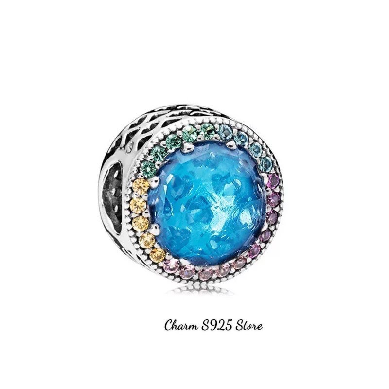 charm pan đá xanh biển viền đá nhỏ 7 màu bạc s925