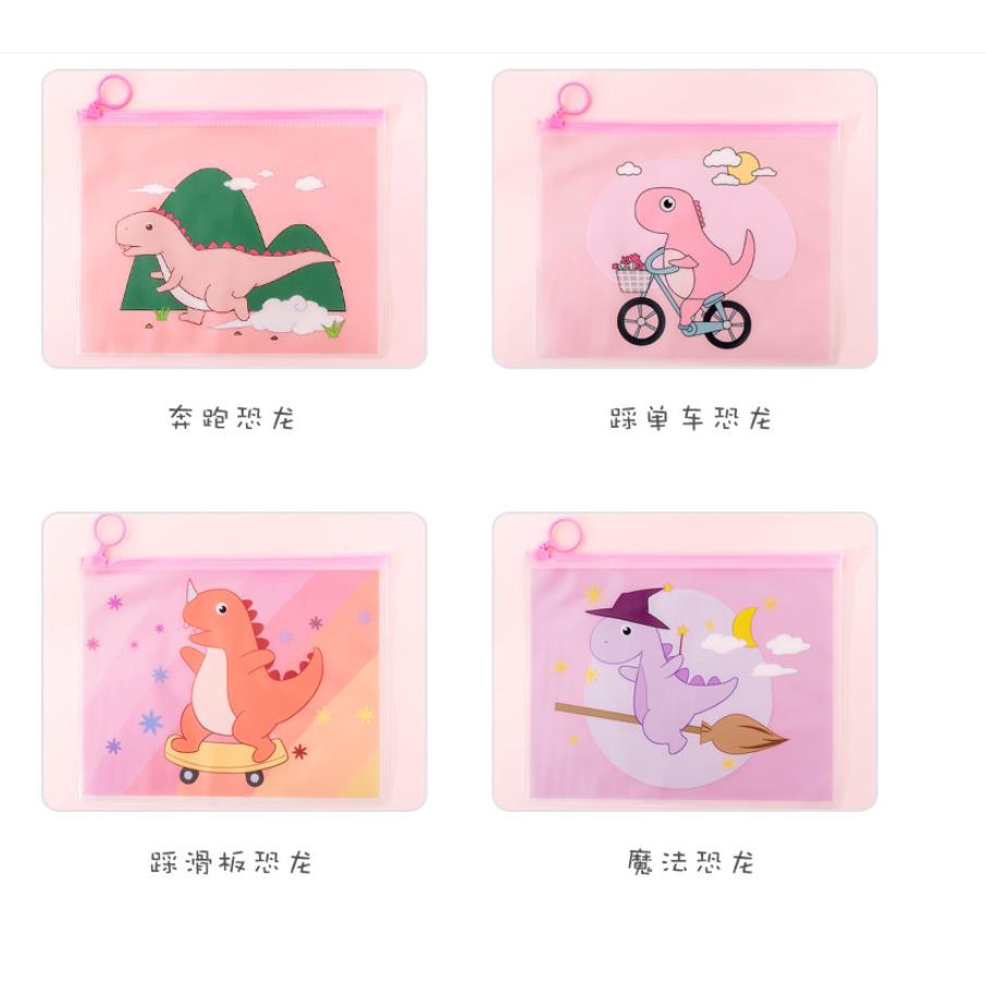 Túi Đựng Tài Liệu Khổ A5 Bằng PVC Trong Suốt Họa Tiết Khủng Long Dễ Thương