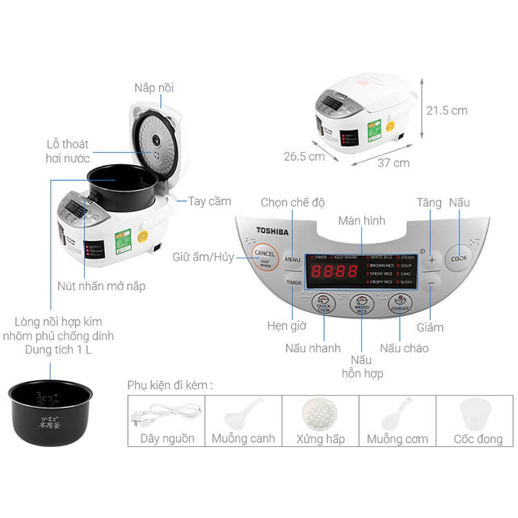 Nồi Cơm Điện Tử Toshiba RC-10DH2PV(W)