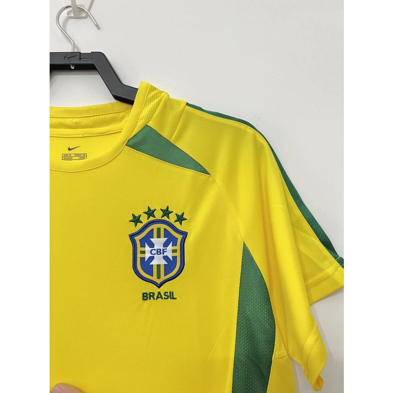 Áo Thun Thể Thao Bóng Đá Nhanh Khô Kiểu Retro Brazil 2002