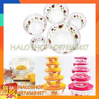 Bộ 5 Tô Thủy Tinh Có Nắp
