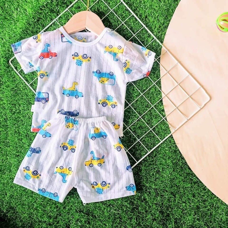 Bộ cộc tay cotton giấy bé trai bé gái, bộ cotton đẹp giá rẻ, bộ mặc nhà dễ thương cho bé