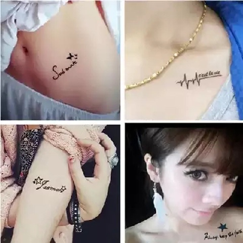 Set 6 Hình Xăm Dán Tạm Thời Chống Nước Lâu Trôi 15 Ngày Hình Chữ Tiếng Anh
