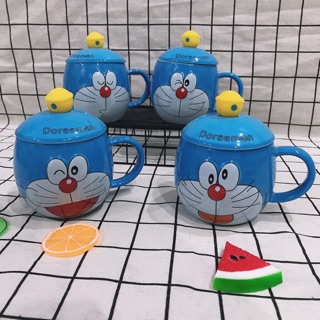 Cốc Gốm Sứ 350ML Kèm Thìa Hình Chuông Doremon Doraemon