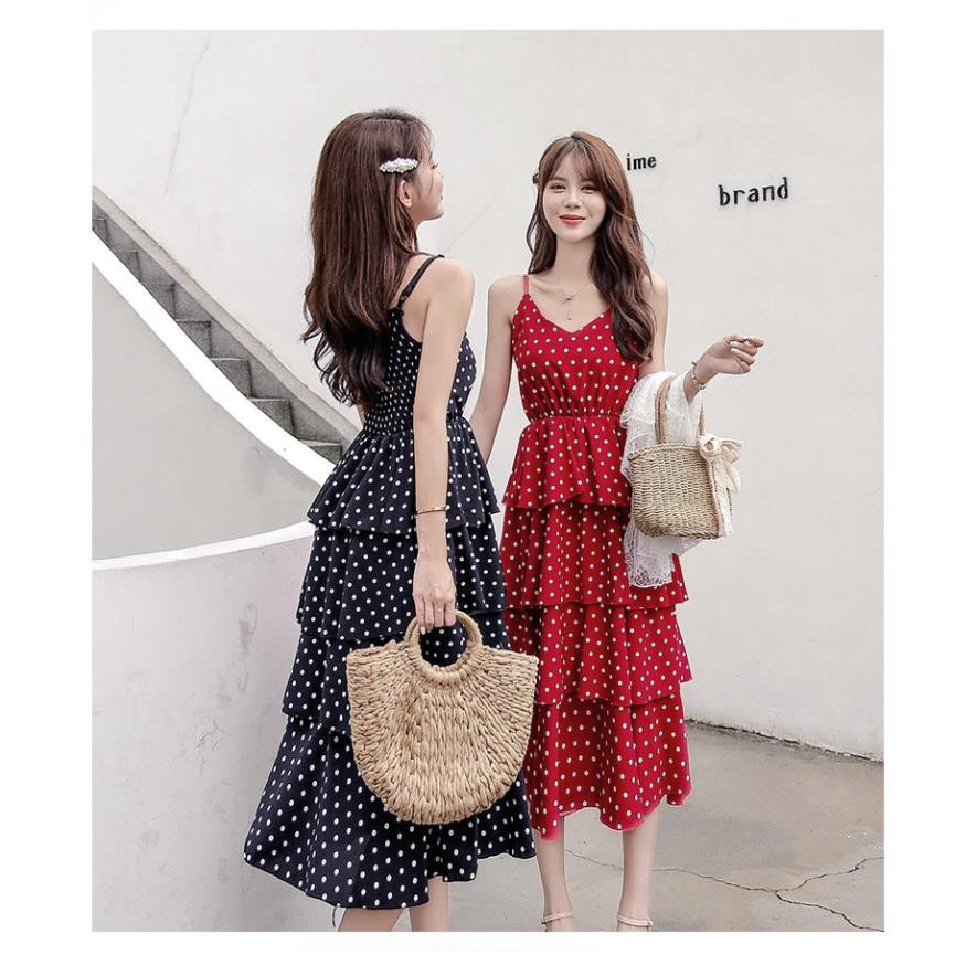 🌸Hàng Order🌸 Váy Bigsize  2 Dây Chấm Bi Chân Váy Xếp Ly Tầng Dịu Dàng 🌸Hàng Quảng Châu | BigBuy360 - bigbuy360.vn