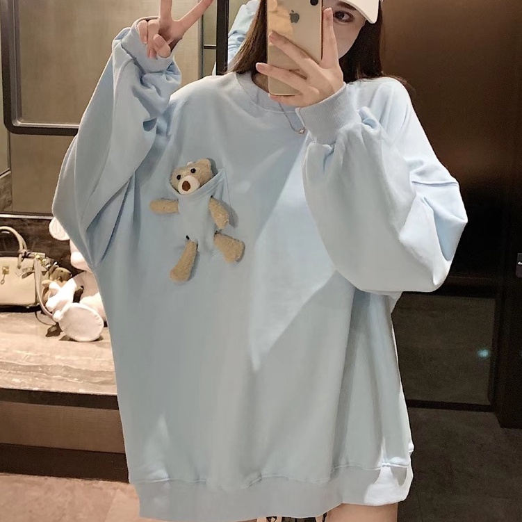 Áo Sweater Tay Dài Dáng Rộng Hoạ Tiết Hoa Ngọt Ngào Xinh Xắn