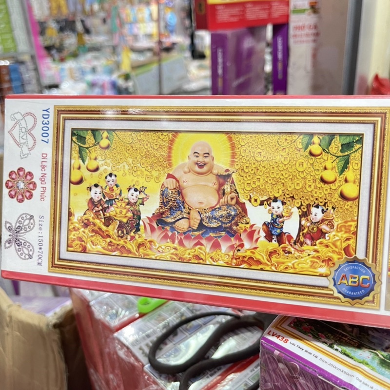 Tranh Thêu Kín,Tranh Đính Đá Phật Di Lạc-Di Lạc Ngũ Phúc Chưa Đính YD3007,YD3006,Chưa Thêu MN0187(150*70