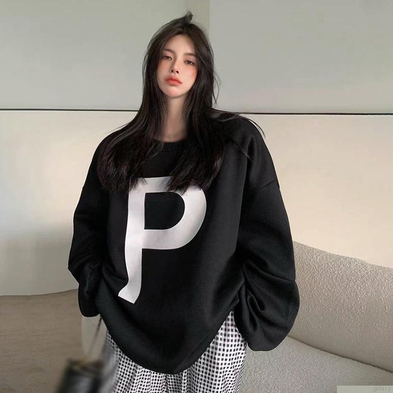 Áo nỉ nữ dài tay cổ tròn thời trang Hàn