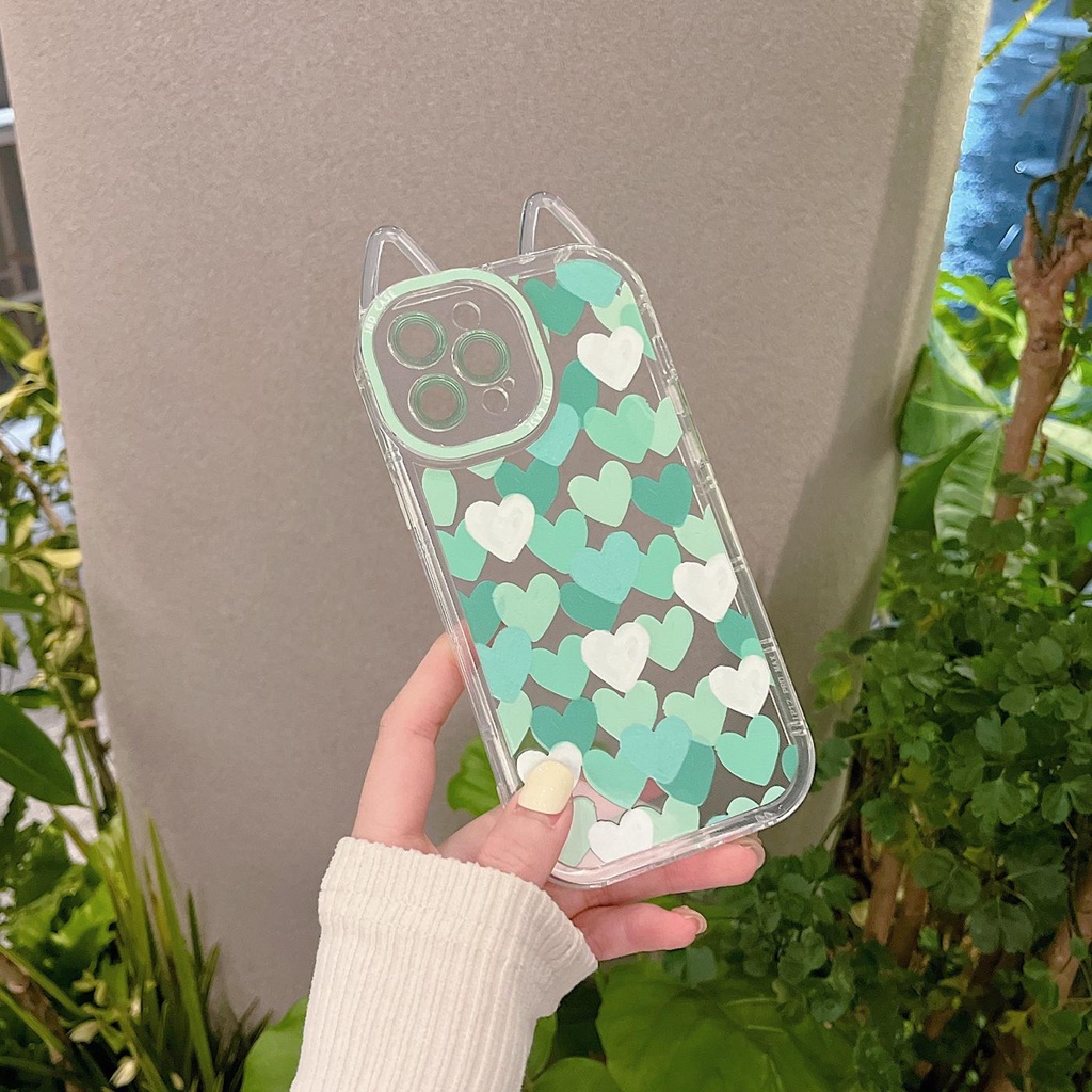 Ốp Điện Thoại Silicon TPU Mềm Trong Suốt Hình Tai Mèo 3D Cho iPhone 11 12 13 Pro Max XR X XS Max
