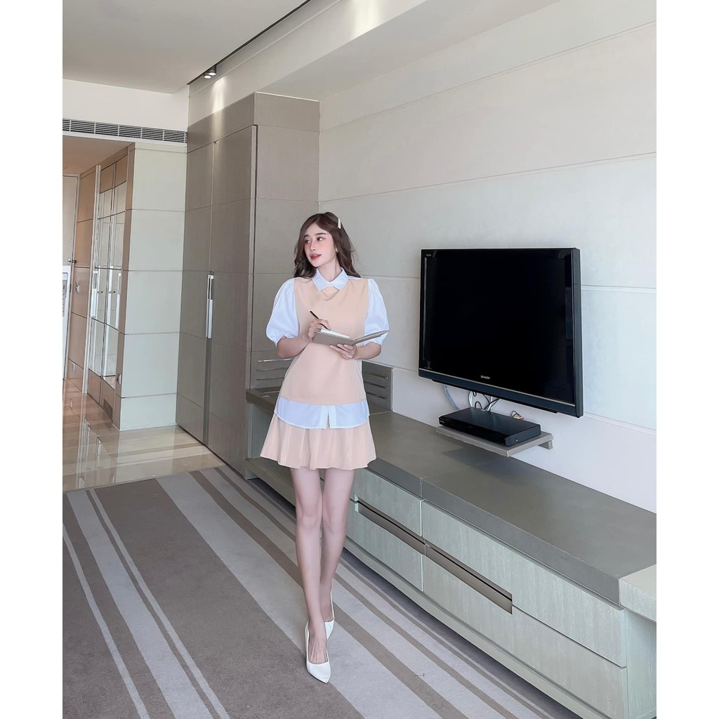 [HÀNG THIẾT KẾ CAO CẤP] Set Sơ Mi Chân Váy Ngắn Học Sinh Dễ Thương Màu Đen