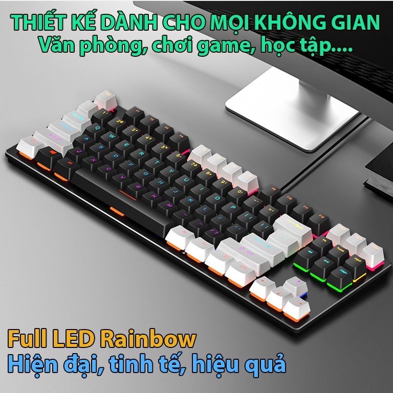 Bàn phím cơ Coputa bàn phím máy tính gaming chơi game laptop TKL Full LED Rainbow K550