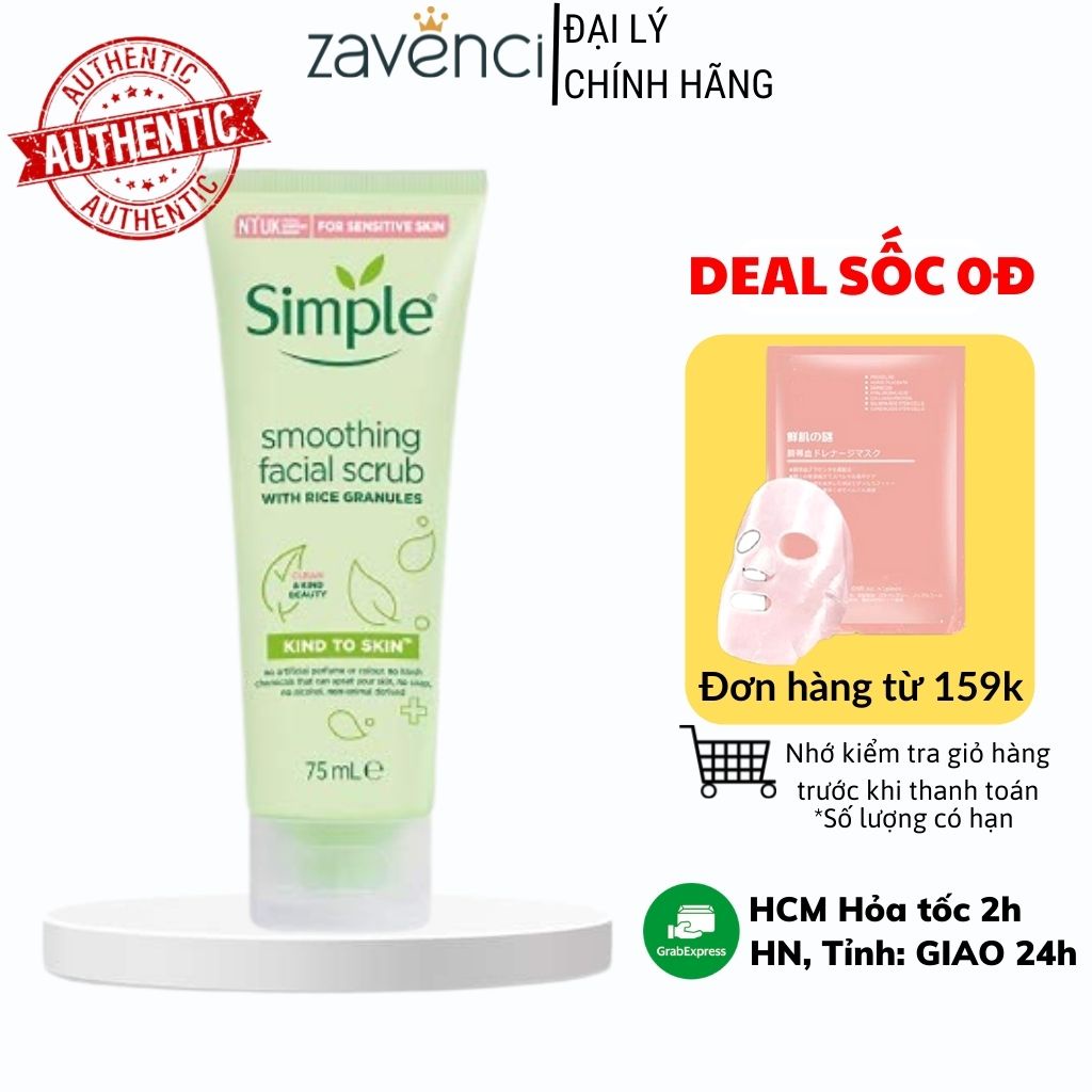 Tẩy tế bào chết SIMPLE Kind To Skin Smoothing Facial Scrub mọi loại da 75ml - ZAVENCI Official